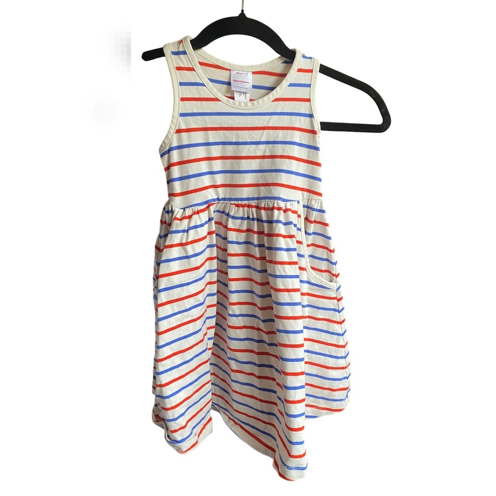 Hanna Andersson Striped White A Line Midi Dress Girls 4‎ Summer BBQ Americana